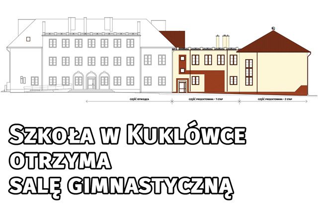 Rysunek budynku. Projekt rozbudowy szkoły.