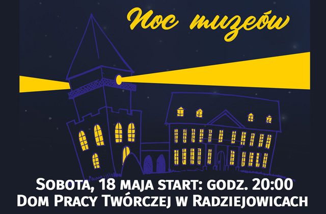 plakat NOCY MUZEÓW W DOMU PRACY TWÓRCZEJ W RADZIEJOWICACH