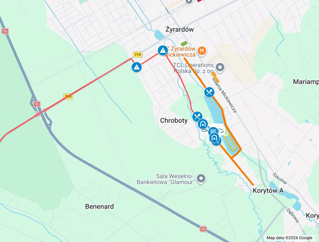 mapa trasy Garmin Iron Triathlon Żyrardów przybliżona do terenu Gminy Radziejowice