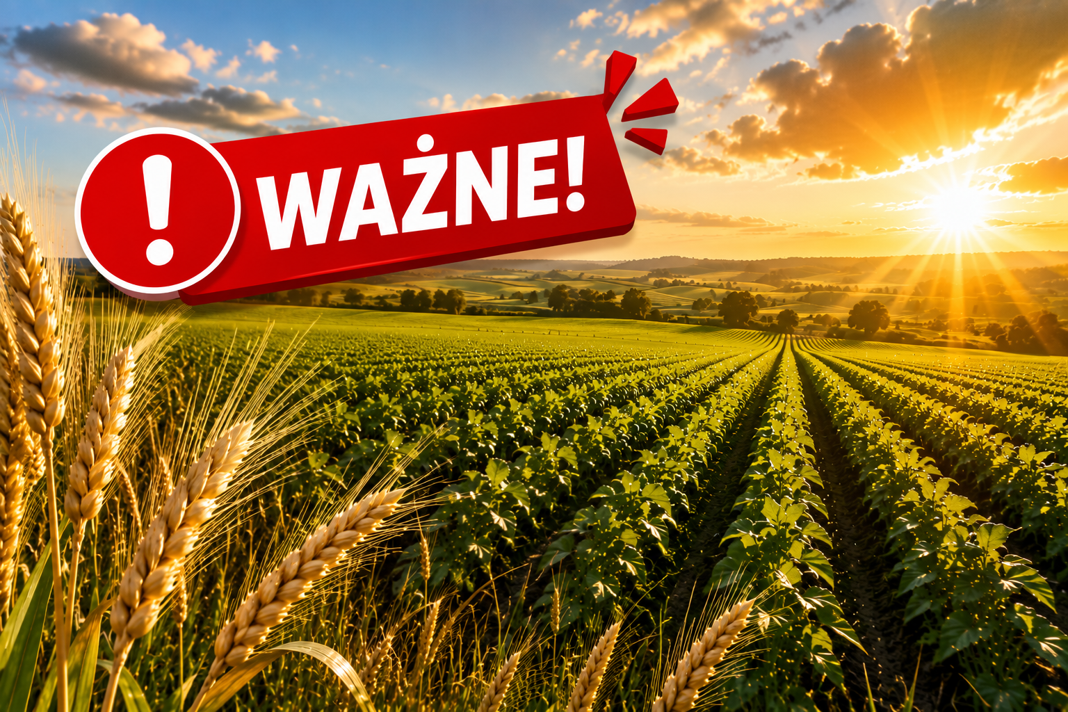 obraz wyrózniający - pole niebo i czerwony napis ważne