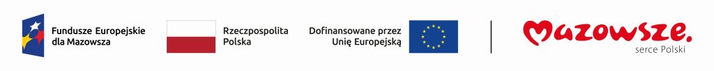 Belka graficzna z logotypami Funduszy Europejskich dla Mazowsza, Rzeczypospolitej Polskiej, Unii Europejskiej oraz Województwa Mazowieckiego