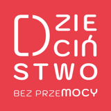 Czerwone tło biały napis Dzieciństwo bez przemocy