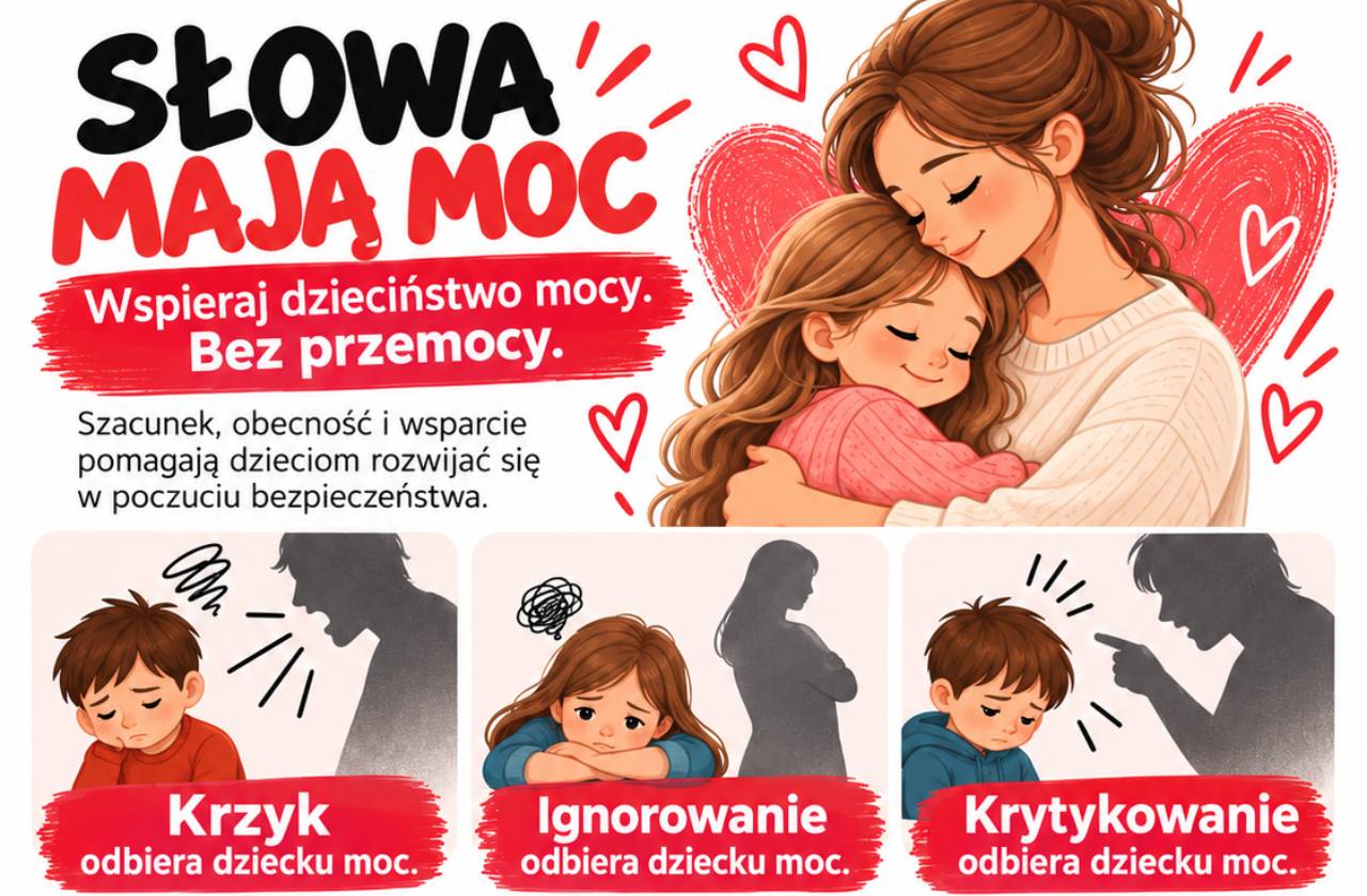 obraz wyróżniający - Słowa mają moc, Wspieraj dzieciństwo mocy. Bez przemocy. Szacunek, obecność i wsparcie pomagają dzieciom rozwijać się w poczuciu bezpieczeństwa